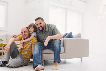 Image showing Portrait of male gay couple with adopted childre