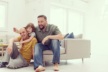 Image showing Portrait of male gay couple with adopted childre