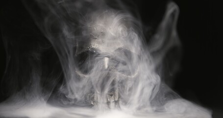 Image showing Black skull in the darkness with smoke and fog