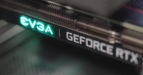Image showing BUDAPEST, HUNGARY - CIRCA 2020: EVGA gForce RTX 3080 graphics card, which features Ampere architecture and raytracing technology