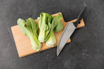 Image showing bok choy cabbage and knife on cutting board