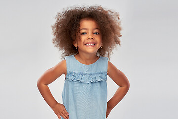 Image showing happy little african american girl over grey