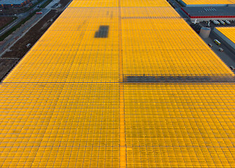 Image showing Drone shot of large greenhouses