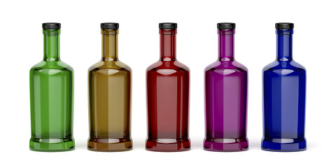 Image showing Different colored glass bottles
