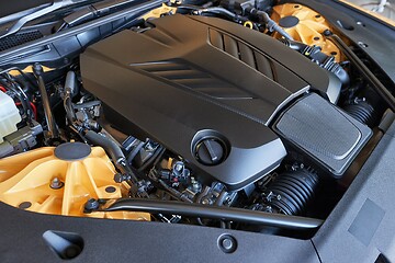 Image showing Car Engine Bay, powerful V8 sport coupe