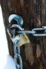 Image showing Old gate with padlock