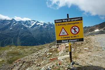 Image showing Path in the mountainsed closed with warning sign