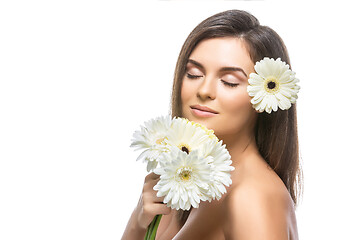 Image showing beautiful girl with white flowers