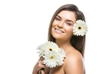 Image showing beautiful girl with white flowers