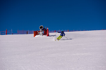 Image showing Skier having fun while running downhill