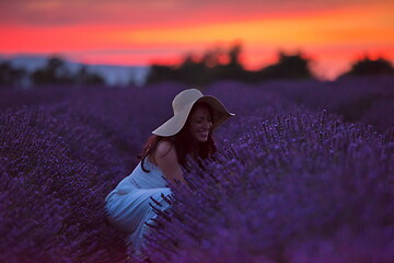 Image showing woman portrait in lavender flower fiel