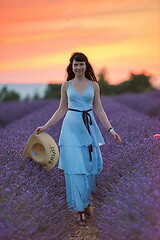 Image showing woman portrait in lavender flower fiel