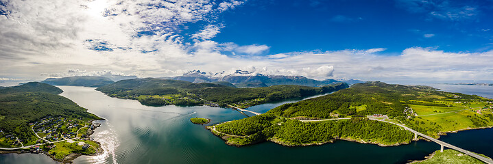 Image showing Panorama Beautiful Nature Norway natural landscape. Whirlpools o