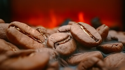 Image showing Close up of seeds of coffee. Fragrant coffee beans are roasted s