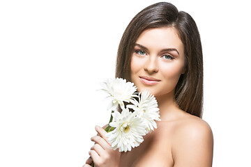 Image showing beautiful girl with white flowers