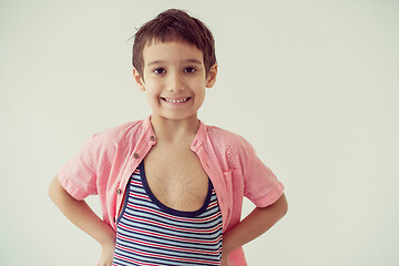 Image showing lilittle boy looking at heart love symbol sketched on his chest