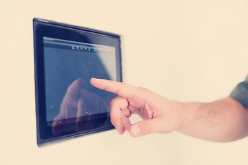 Image showing smart home and technology concept close up of male hands