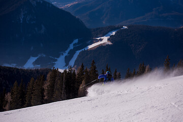 Image showing Skier having fun while running downhill