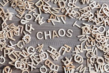 Image showing some wooden letters and the word chaos