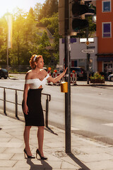 Image showing In the evening at the pedestrian crossing