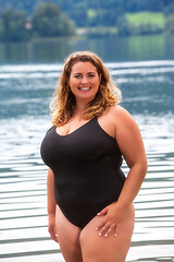 Image showing Laughing Curvy Model in swimsuit