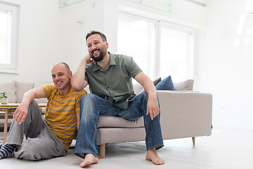 Image showing Portrait of male gay couple with adopted childre