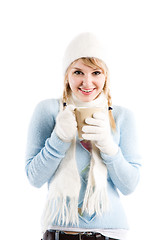 Image showing Beautiful caucasian girl drinking coffee