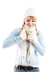 Image showing Beautiful caucasian girl drinking coffee