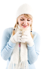 Image showing Beautiful caucasian girl drinking coffee