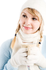 Image showing Beautiful caucasian girl drinking coffee