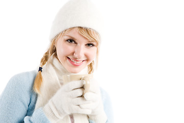 Image showing Beautiful caucasian girl drinking coffee