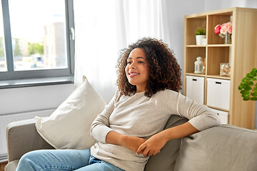 Image showing happy african american young woman at home