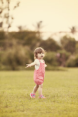 Image showing little girl spending time at backyard