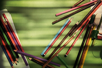 Image showing top view of pencil crayons colorful drawing set