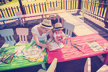 Image showing mom and little daughter drawing a colorful pictures