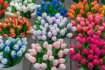 Image showing Colourful Wooden Tulips