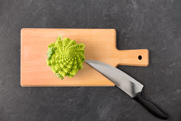 Image showing romanesco broccoli and knife on cutting board