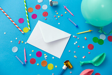 Image showing postal envelope and birthday party props