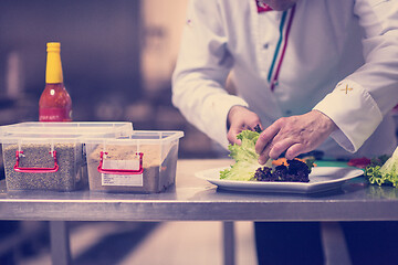 Image showing chef serving vegetable salad