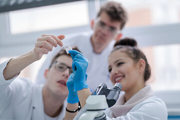 Image showing Group of young medical students doing research