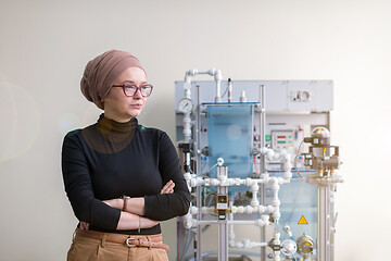 Image showing portrait of muslim female student in the electronic classroom