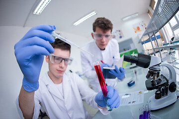 Image showing Group of young medical students doing research