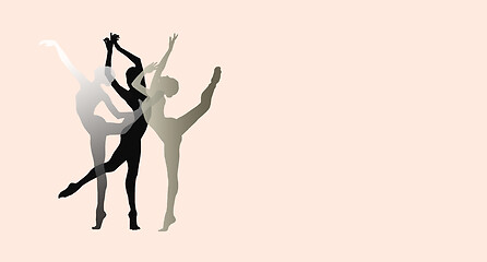 Image showing Silhouettes of young graceful female ballet dancers on pink background