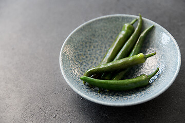 Image showing close up of green chili peppers in bowl