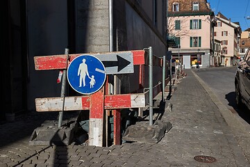 Image showing Urban construction site with cone