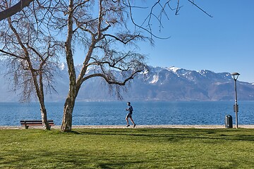 Image showing Morning run on the shore of Lake Geneva