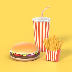 Image showing Hamburger, french fries and cola fast food meal