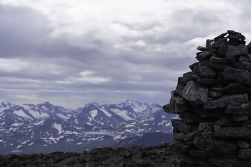 Image showing Cairn on mountain top 