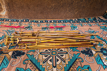 Image showing traveler pilgrim wanderer in very old Monastery, Ethiopia