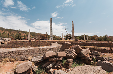 Image showing Famous ancient obelisks in city Aksum, Ethiopia